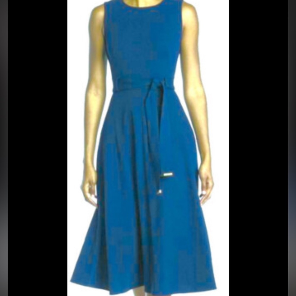 CALVIN KLEIN S/LESS FIT&FLARE KNEE LENGTH DRESS, BLUE AZURE, SIZE 2 NWT